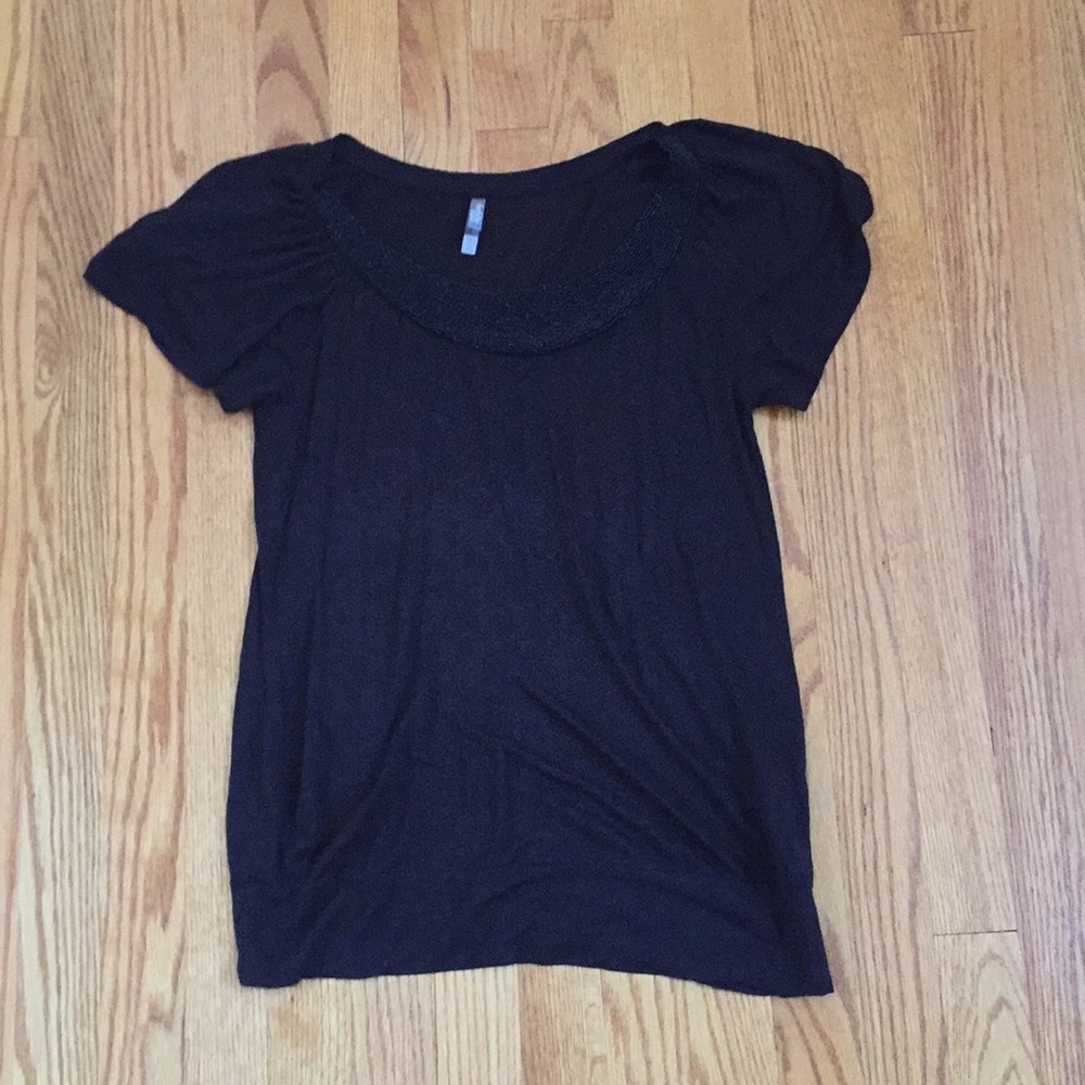 Charlotte Russe beaded neckline Short Sleeve Shirt